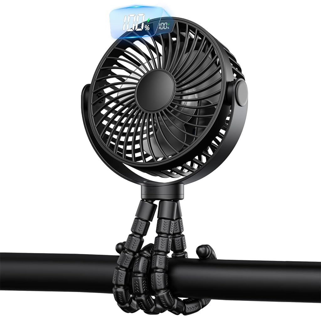 Verilux USB Stroller Fan with 5000mAh Battery and Flexible 3 Claws for Crib or Desk | Quiet Cordless Cooling