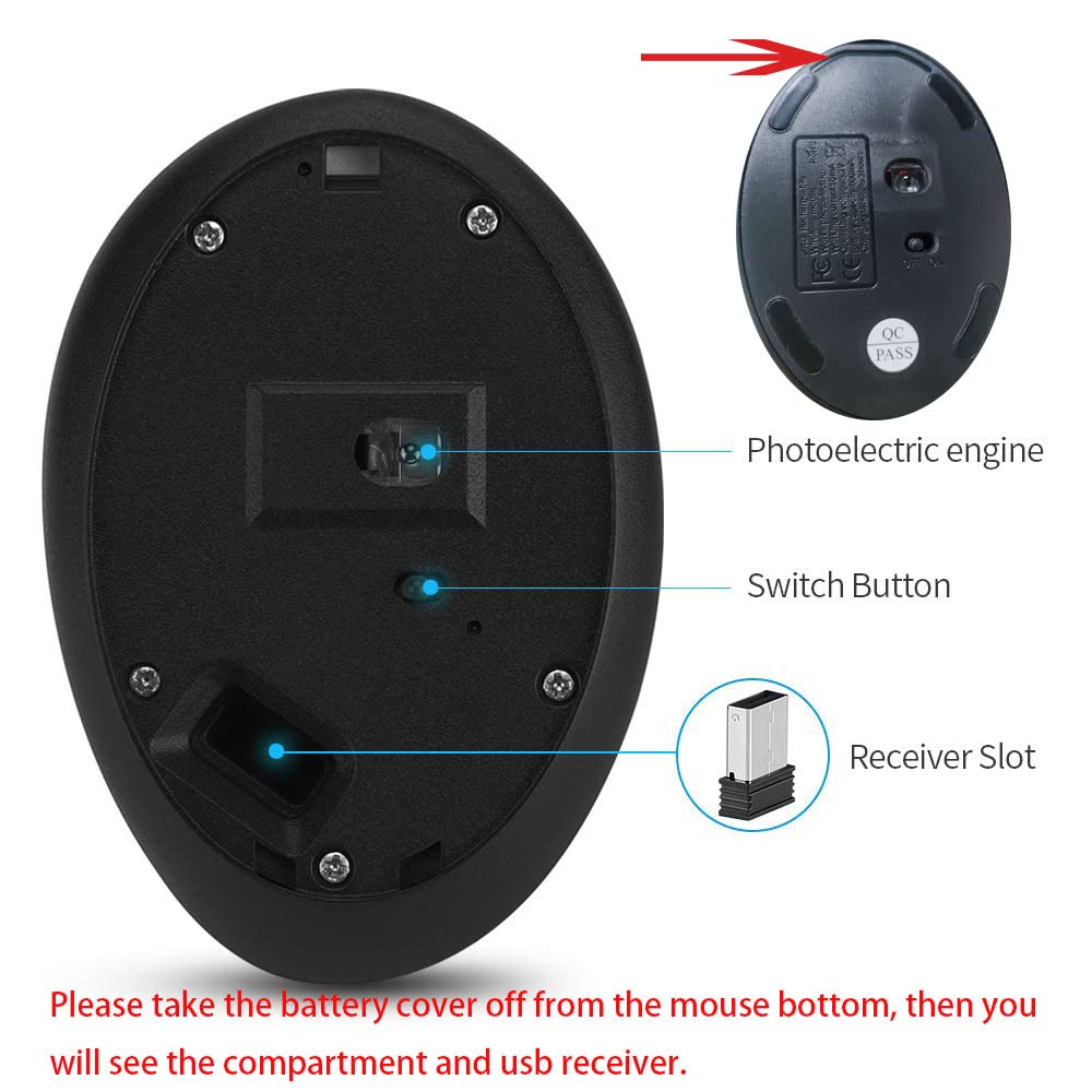 ZORBES® Wireless Vertical Mouse,2.4G Ergonomic Vertical Mouse 6 Buttons with 3 Adjustable DPI, Optical Vertical Ergonomic Laptop Mouse for Mac, PC, Desktop, Black