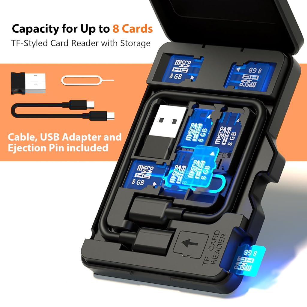 Verilux USB C Micro SD Memory Card Reader with 8 Slots and Flip Up Lid | Universal for Phone Laptop PC 2PCS
