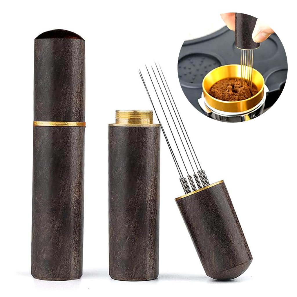 Zeitel® Espresso Coffee Stirrer Pin Tamper 6 Needles Ground Coffee Stirrer 0.4mm Fine Pin Tamper for Espresso Coffee Making Natural Ebony Wooden Handle Pin Tamper