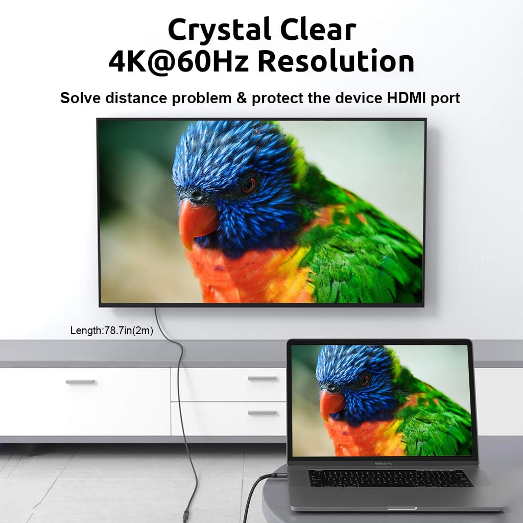 Verilux USB C Extension Cable 6.6ft with 100W PD Fast Charging & 4K Video | Nylon Braided