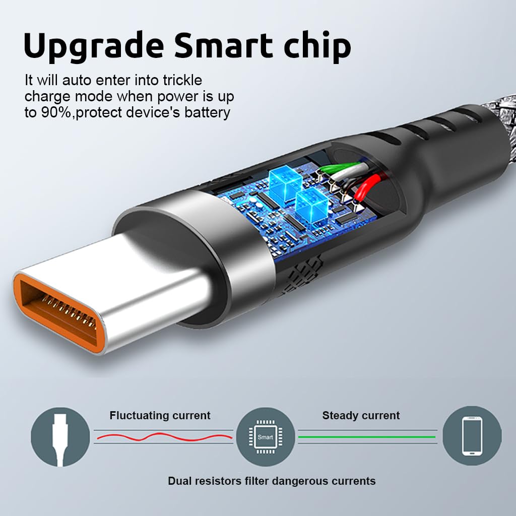 Verilux® 10Ft/3M USB to Type C Cable, 5V/2A C Type Cable Fast Charging Nylon Braided Data Cable, Support 480Mbps Data Transmission Compatible with Phone, Tablet, Ps5 & More C Type Device, Silver 3 PCS