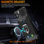 ZORBES® Phone Case for iPhone 14 Pro 6.1'' Multifunctional Phone Case with Folding Phone Ring Grip, Sliding Camera Cover, Card Storage Slot, TPU Anti-Scratch Phone Cover for iPhone 14 Pro