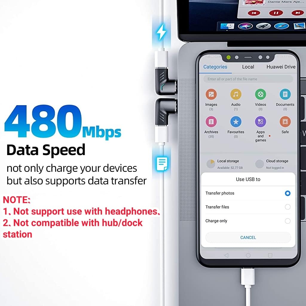 Verilux Magnetic USB C Adapter for Laptops and Smartphones featuring 120W PD Fast Charging | 90° Zinc Alloy Connector