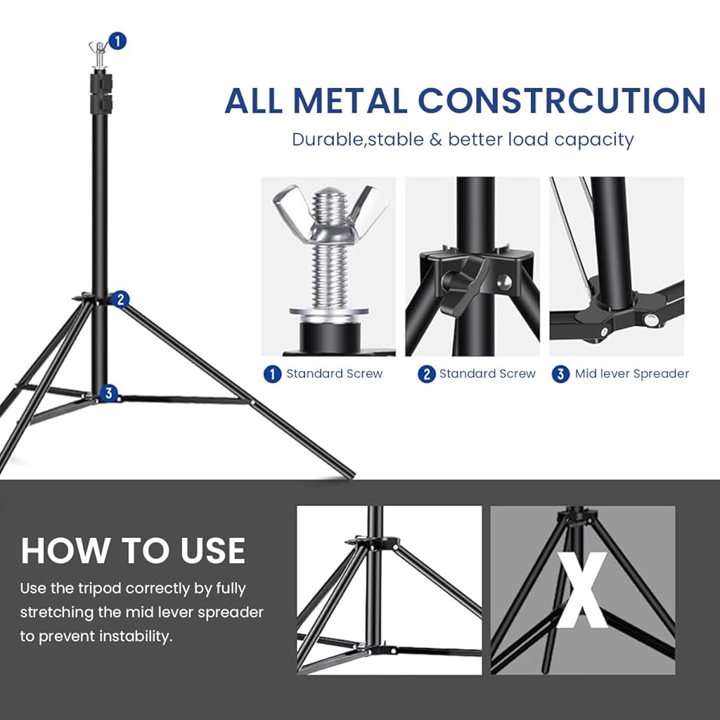 ZORBES® Backdrop Stand for Photostudio Metal Extendable Tripod Feet Backdrop Stand with Adjustable Height 6.6ft (H) x9.8ft(W) Backdrop Stand with Assembly Crossbars, 4 Background Clips, Storage Bag