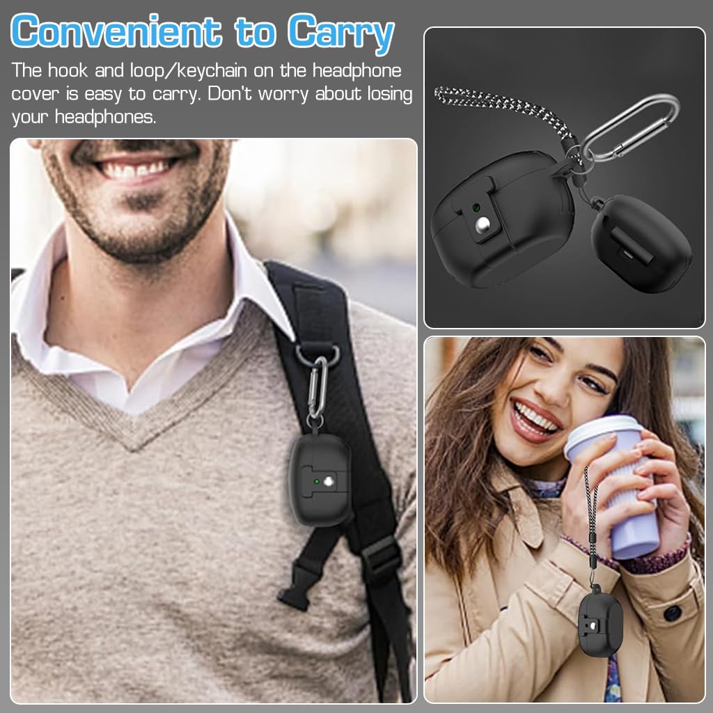 ZORBES® Earbuds Case Cover for Sony WF-1000XM5 Earbuds(2023), Silicone Protective Case with Snap Lock Scratchproof Shockproof Wireless Earbuds Cover for Sony WF1000XM5 with Lanyard&Carabiner, Black