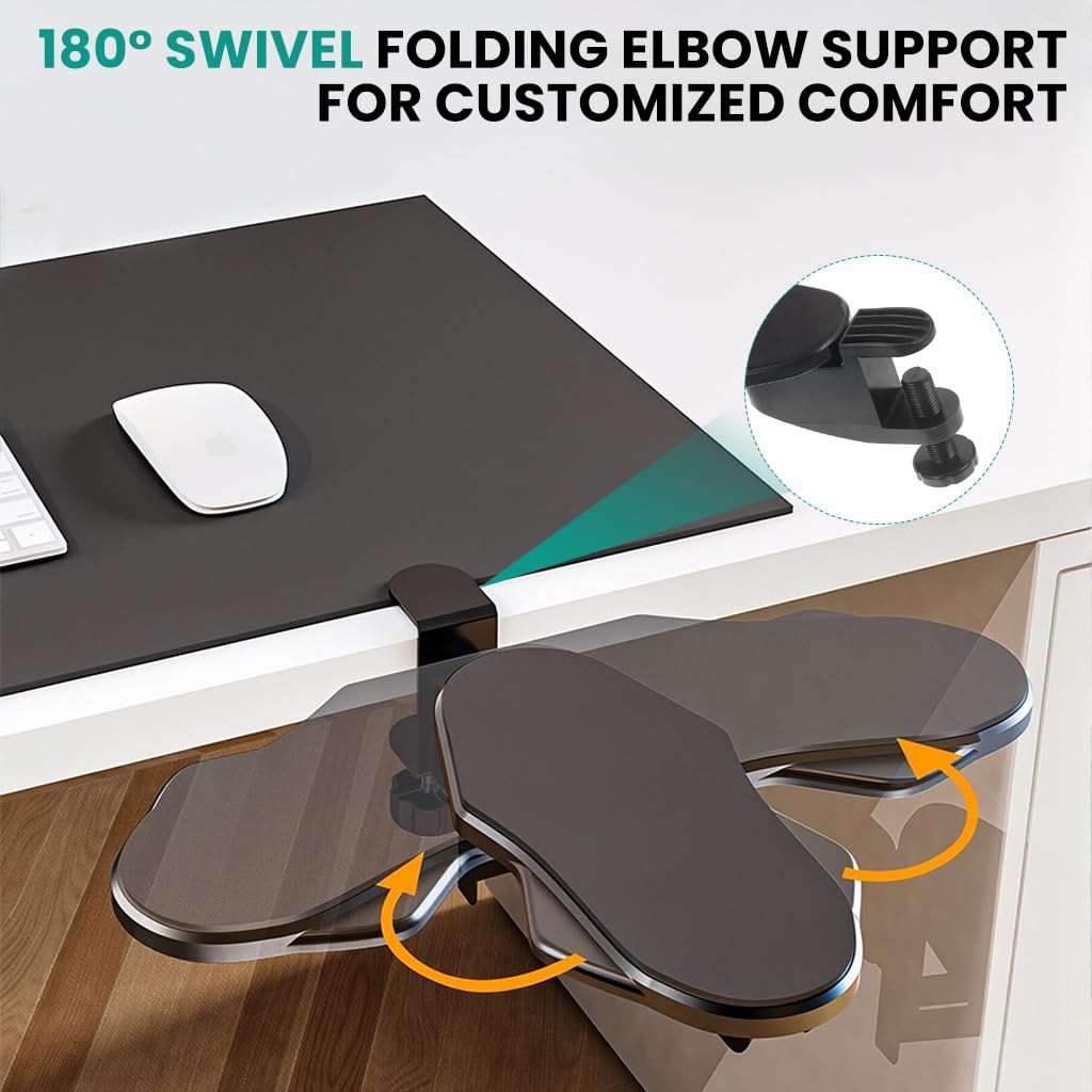 ZORBES Folding Desk Arm Rest 180° Swivel Padded Elbow Support for Office Desk