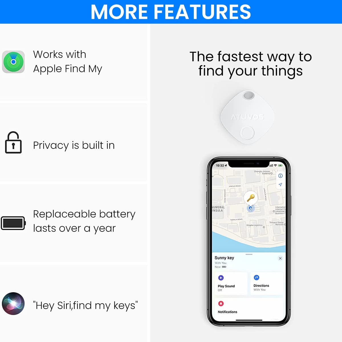 ZORBES® Smart Bluetooth Tracker, Compatible with Apple Find My (iOS Only), Key Finder, Item Locator for Luggage Suitcase, Wallets, Bag, up to 400ft Range