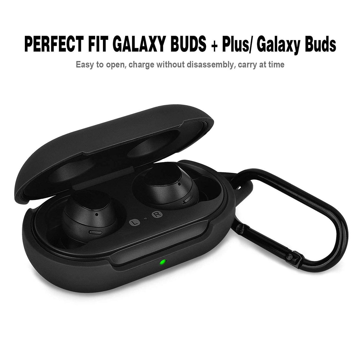 ZORBES® Silicone Case with Keychain for Galaxy Buds+ Plus(2020)/Galaxy Buds(2019) -Black