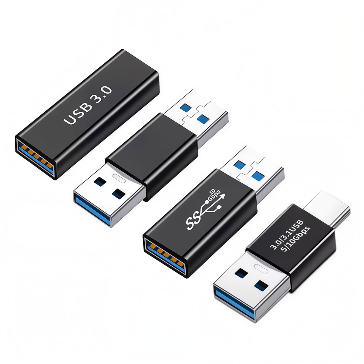 Verilux® 4Pcs Aluminum Alloy USB Adapter Set, 5Gbps High-Speed Data Transfer, A to A, USB 3.0 Male to Type C Male Adapter, Plug and Go, Compatible with Phone, Tablet, Laptop