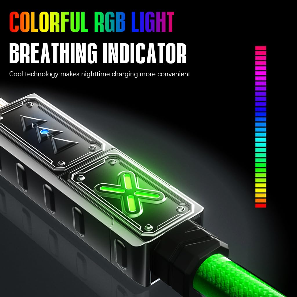 Verilux 4 in 1 Type C Cable for Fast Charging with E Marker & Breathing Light | 4.9ft Braided Zinc Alloy