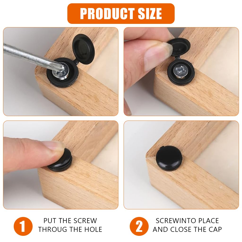 Serplex® 300Pcs Plastic Hinged Screw Cover Caps, Folding Screw Cover Cap, Snap Washer Covers Flip Tops for Covering Screw Heads, Screw Protection for Home & Industrial Use (Black)