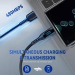 Verilux 2 in 1 Type C Cable with 100W Fast Charging and LCD Power Display | 3.9Ft Nylon Braided