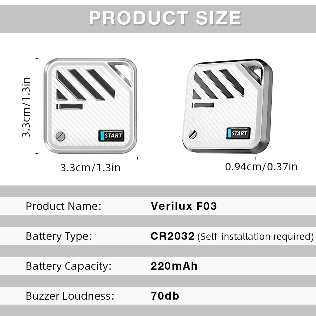 Verilux Air Item Finder for iOS with Loop Hole Bluetooth Tracking | Compact 3.2x3.2x0.94 cm White