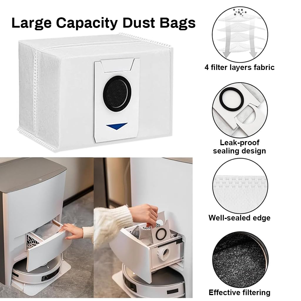 Verilux® 14Pcs Replacement Accessories for ecovacs deebot T20 Omni /PRO/MAX T20 Pro/Max Plus Robot Vacuum Accessorise Kit, 1 Main Brush, 4 Side Brushes, 4 Mop Cloth, 3 Dust Collection Bags, 2 Filters