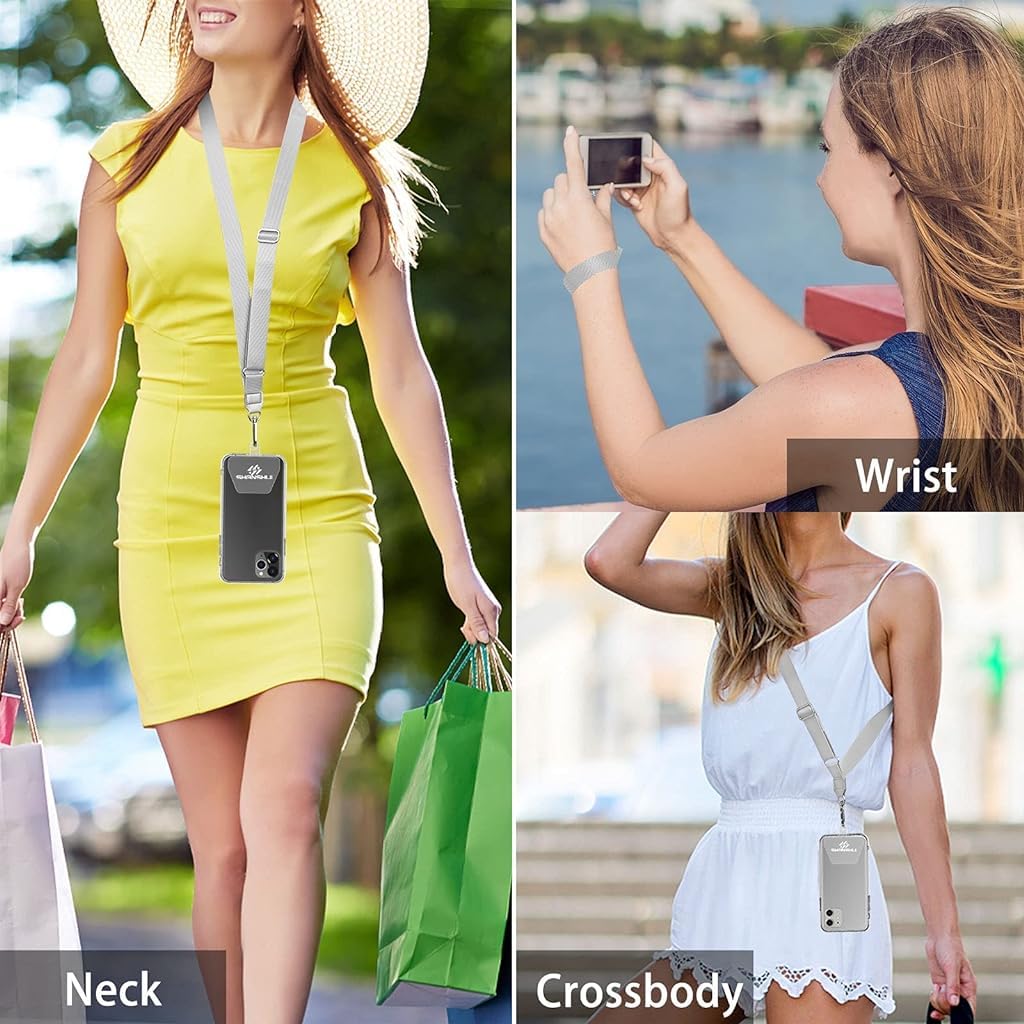ZORBES® 2pcs Phone Neckstrap with Adjustable 23.6" Lanyard & 7.7" Handstrap, Anti-Lost Adhesive Inserts, Quick Release Clip, Durable Polyester, Multi-Use for All Phone Cases, Black & White Combo