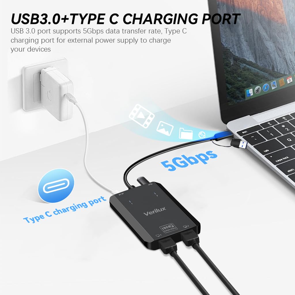 Verilux USB C Hub for Travel with PD 100W Charging and 4K@60Hz HDMI | USB 3.0 Port