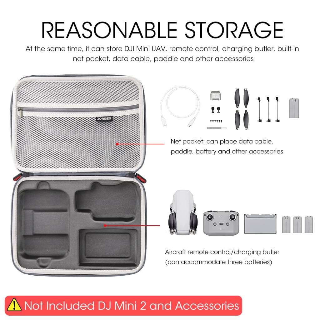 ZORBES® Carrying Case for DJI Mini 2, Portable Compact Storage Bag Hard Case Set with Strap Storage Travel Case Compatible with DJI Mini 2 Pro and Drone Controller, Case Only Not Include DJI Product