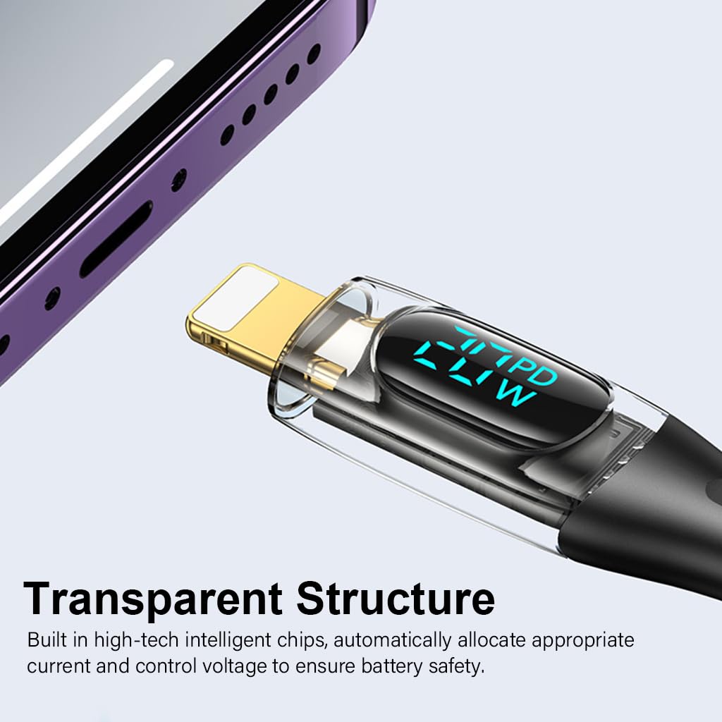 Verilux Type C to Lightning Cable 3.9ft PD 20W with LCD Display and Nylon Braid | Fast Charging