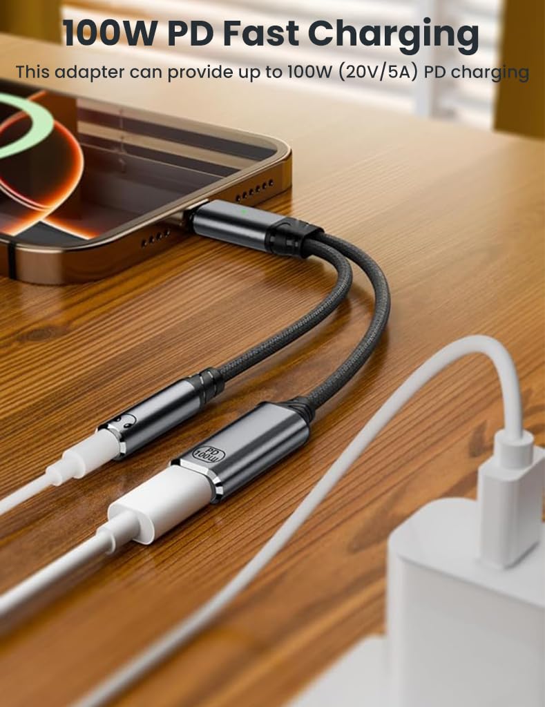 Verilux Type C to 3.5mm Adapter with PD 100W Charging and Dual Port Design | for USB-C Devices