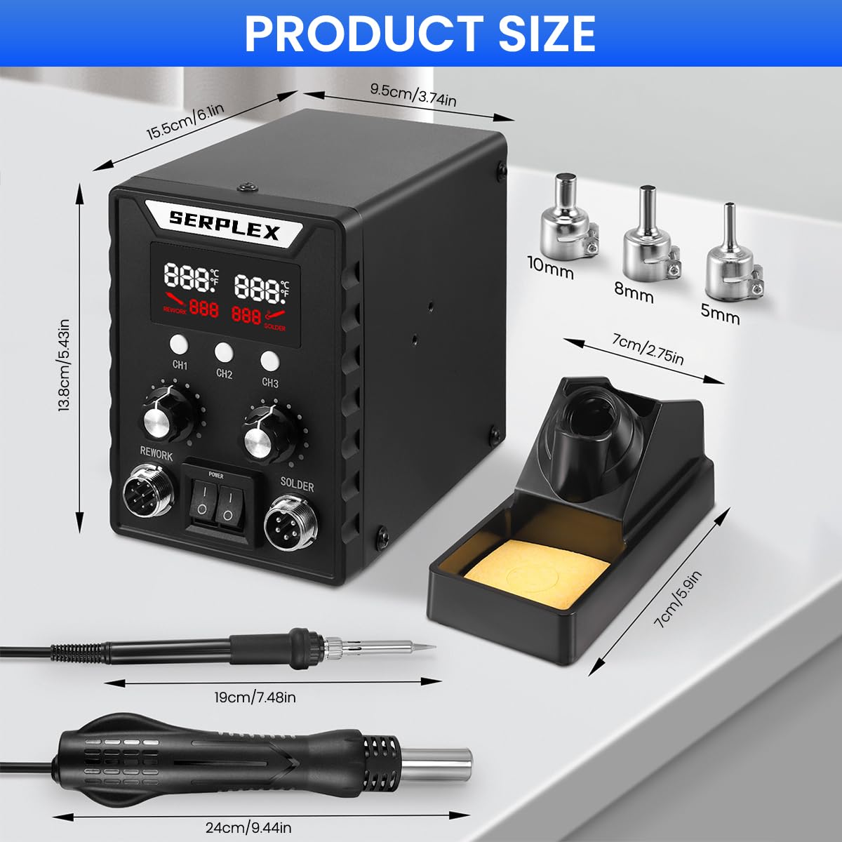Serplex 700W 2-in-1 SMD Rework Hot Air Gun Soldering Station