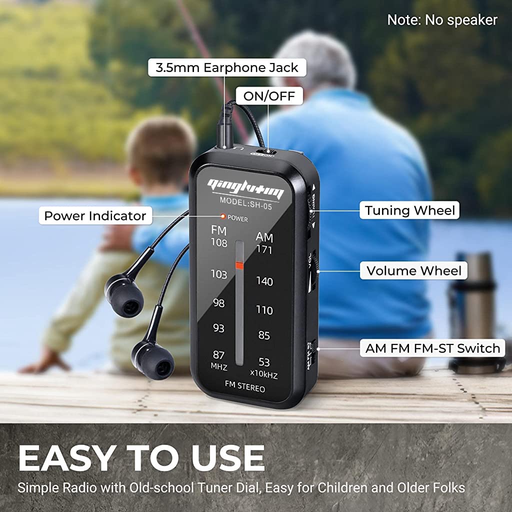 ZORBES® Portable FM Radio AM/FM Radio Earphone Set Stereo Radio for Fishing, Camping, Walking, Jogging, FM Radio Clip-on Pocket FM Radio, Battery Operated FM Radio, Birthday Gift