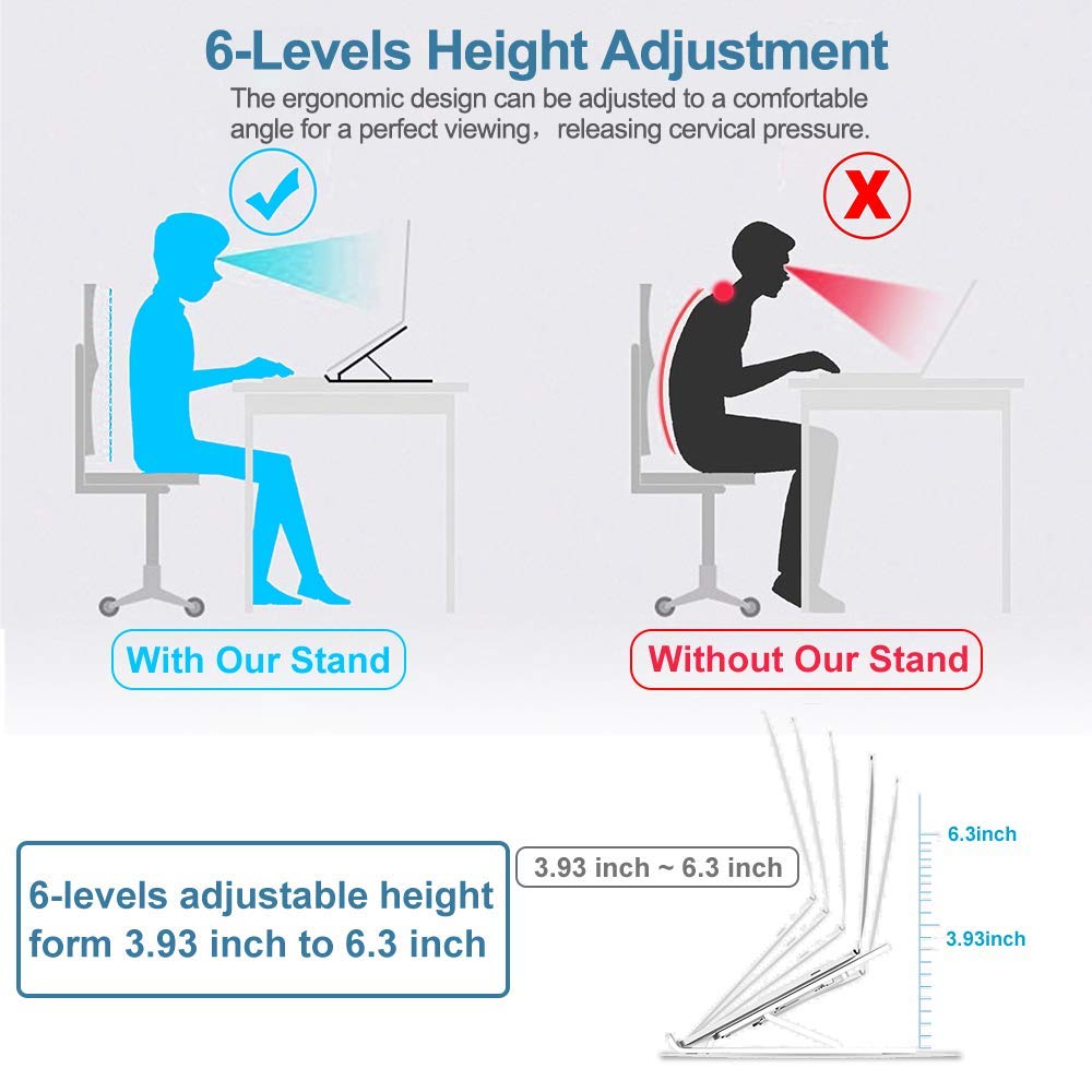 Verilux® Portable Laptop Stand, Full Aluminum Laptop Riser Laptop Holder for Desk,6Aluminum Computer Stand Laptop Table for Mac MacBook Pro Air, Lenovo, HP, Dell,iPad (6 Angles Aluminum)