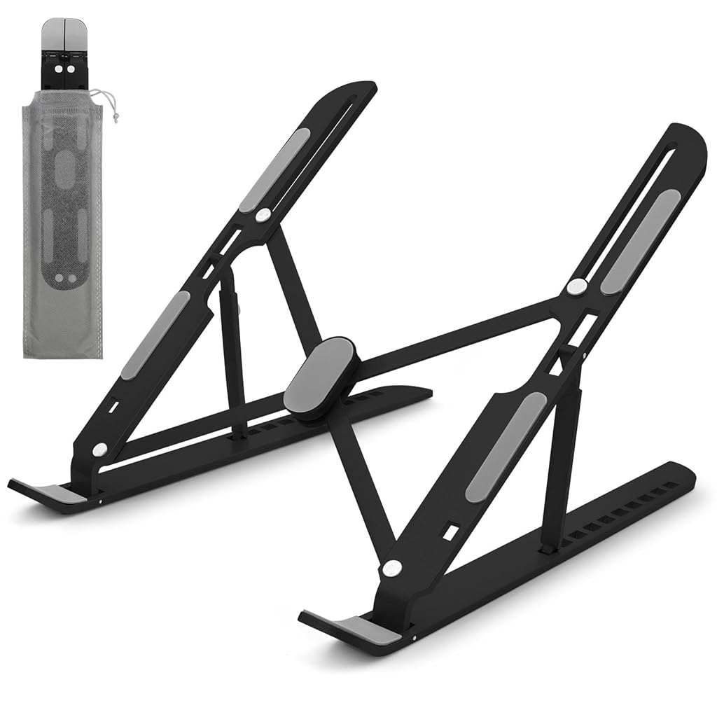 ZORBES® Aluminum Alloy Laptop Riser Stand, Ergonomic Adjustable Laptop Holder Desk Support with 10 Height Levels, Anti-Slip & Heat Dissipation Design, Travel Notebook Stand with for Desk & Office