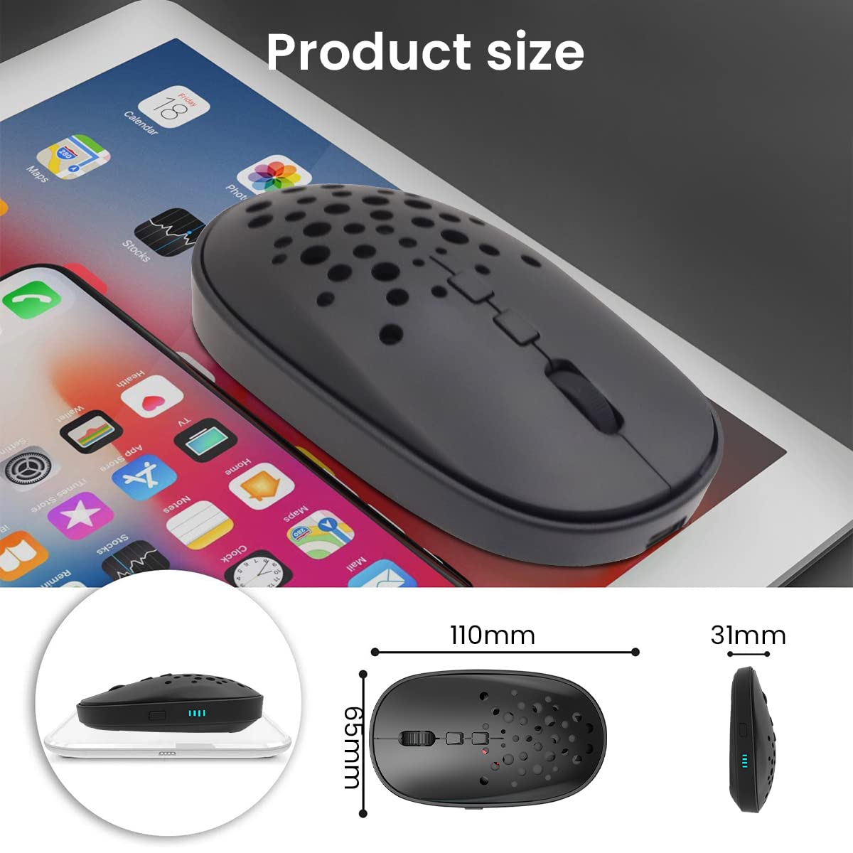 Verilux Wireless Mouse for Laptops with Dual Mode Bluetooth and 2.4Ghz Nano Receiver | Rechargeable Optical Mouse featuring 3 Adjustable DPI and Battery Indicator