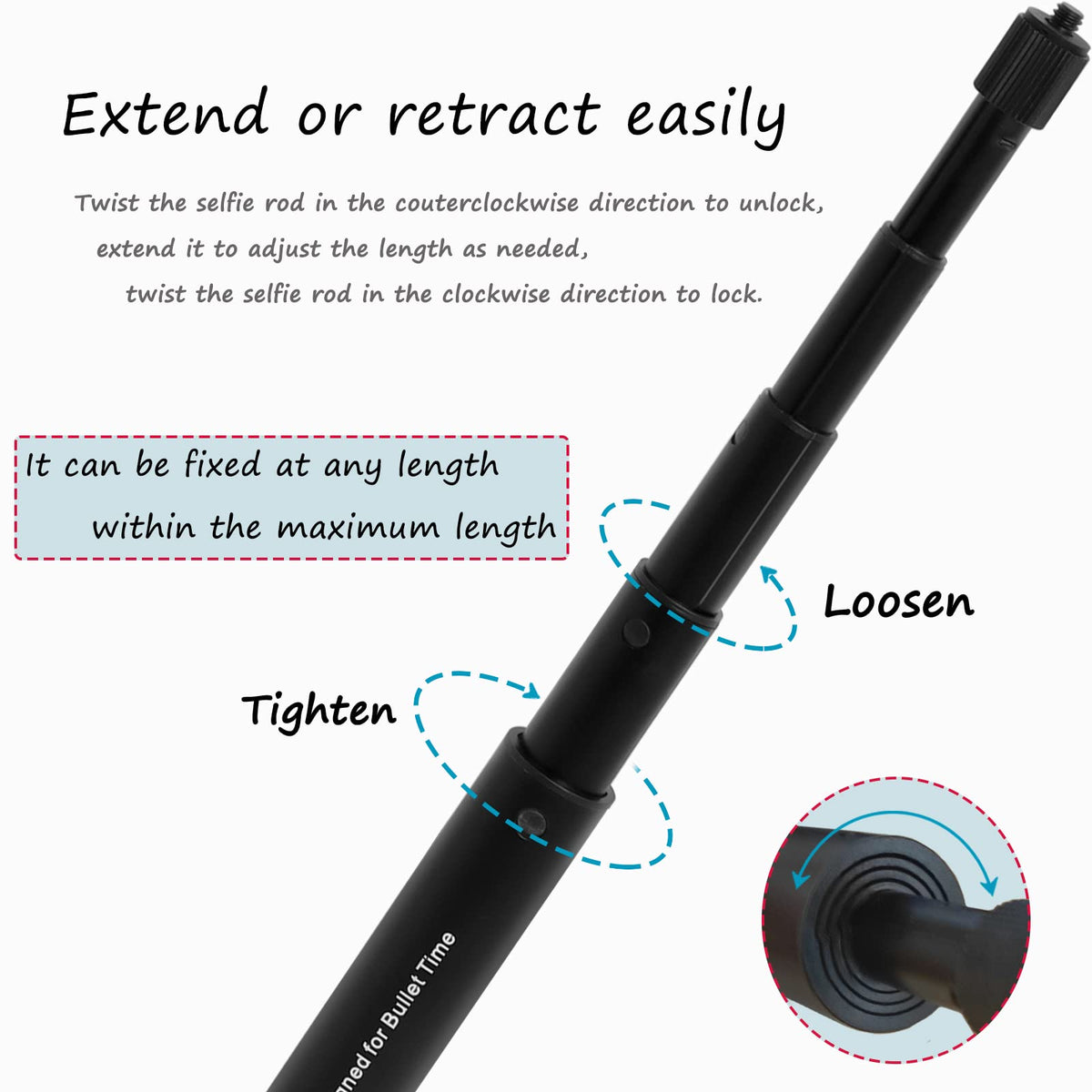 ZORBES® Retractable Selfie Stick for Insta360 x3, Insta360 x2, Insta360 ONE R, ONE X, ONE, Aluminum Alloy Selfie Stand 1/4 Inch Screw Selfie Stick Travel Insta360 Selfie Stick for Youtuber, Vlogger