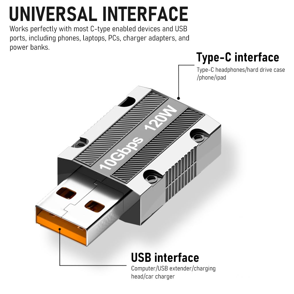 Verilux® USB C to USB A OTG Adapter Type C to USB Adapter USB 3.1 Adapter Support Data Transfer & Max 120W Fast Charging Zinc Alloy Type C to USB Adapter for Laptop, PC, Power Bank
