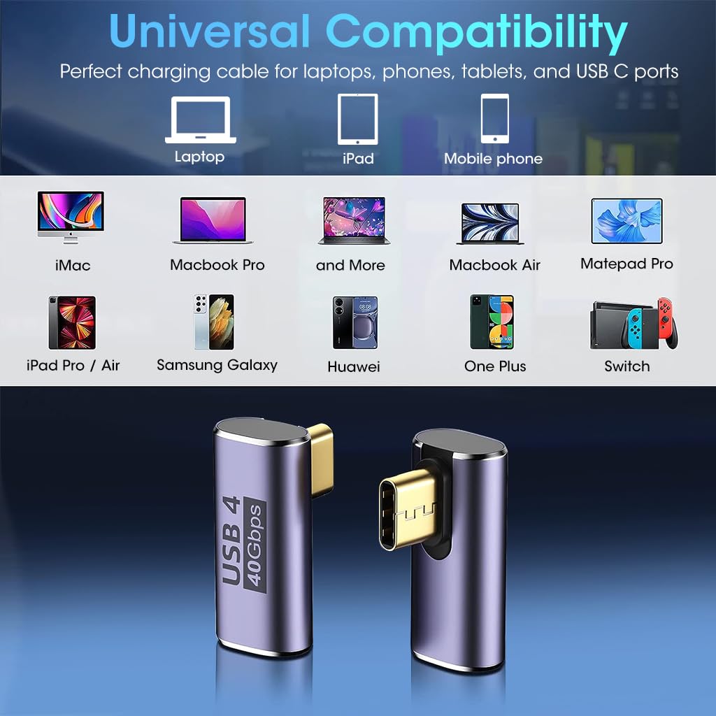 Verilux USB C Right Angle Adapter with 40 Gbps Data, 100W PD and 8K 60Hz Video | Thunderbolt 3/4 Compatible