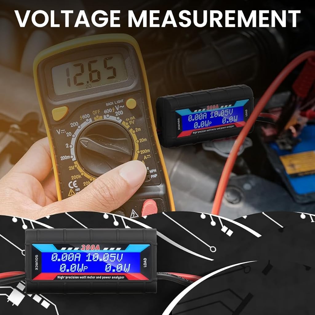 Serplex® 200A High Precision Watt Meter Analyzer Battery Consumption Monitor Voltage Amp With Backlight Digital LCD Screen for Solar Power Vehicle 2PCS