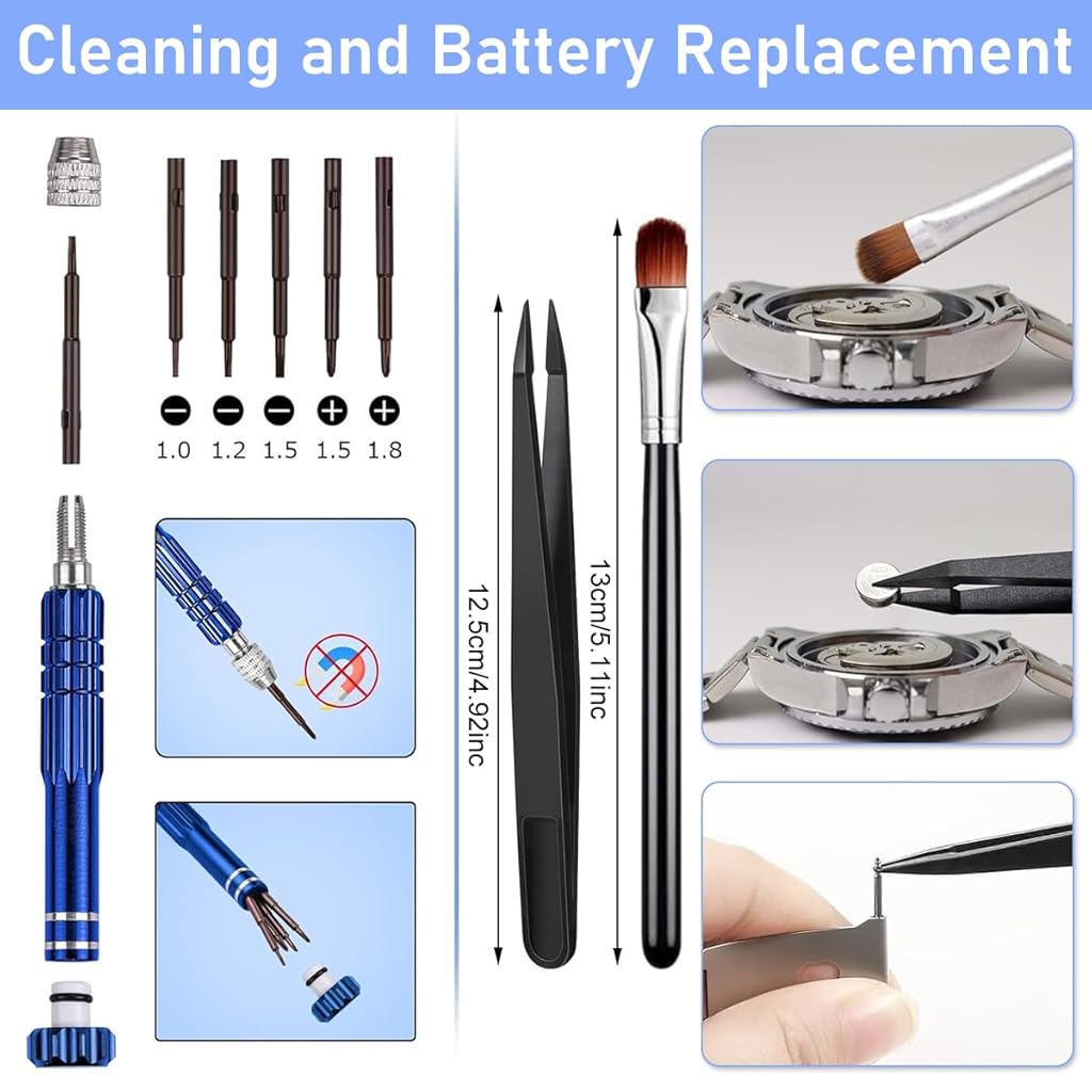 Serplex® Watch Repair Kit Watch Repair Screwdriver Set for Battery Replacement, Strap Adjustment, Back Case Opening Multipurpose Essential Tools for Watch Repair Kit with Tool Bags