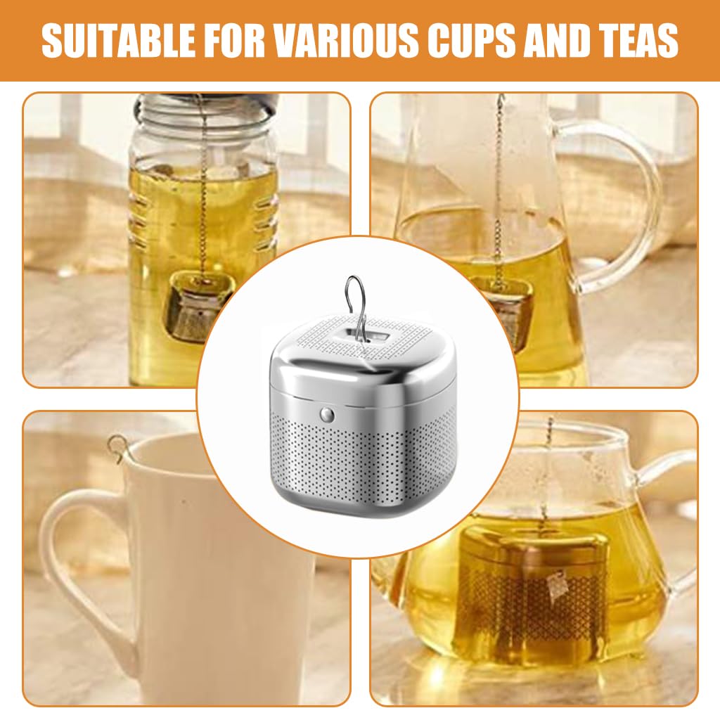 Zeitel® Cube Tea Infuser - 304 Stainless Steel Fine Mesh Strainer 4x4x3.8cm Hook Chain Design for Mugs/Teapots, Ideal for Loose Leaf/Green/Chamomile Tea, Easy Clean, Durable - Single Pack