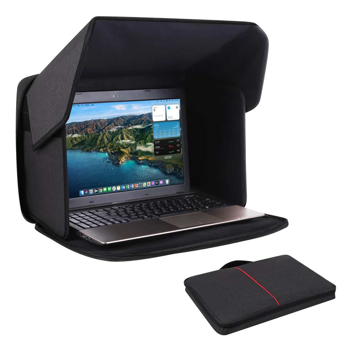 ZORBES® 12-14" Laptop Sun Shade Privacy Hood, Folding Portable Screen Glare Protector, Outdoor Work Privacy Cover for Laptops, Water-Resistant Polyester Protective Laptop Cover Hood