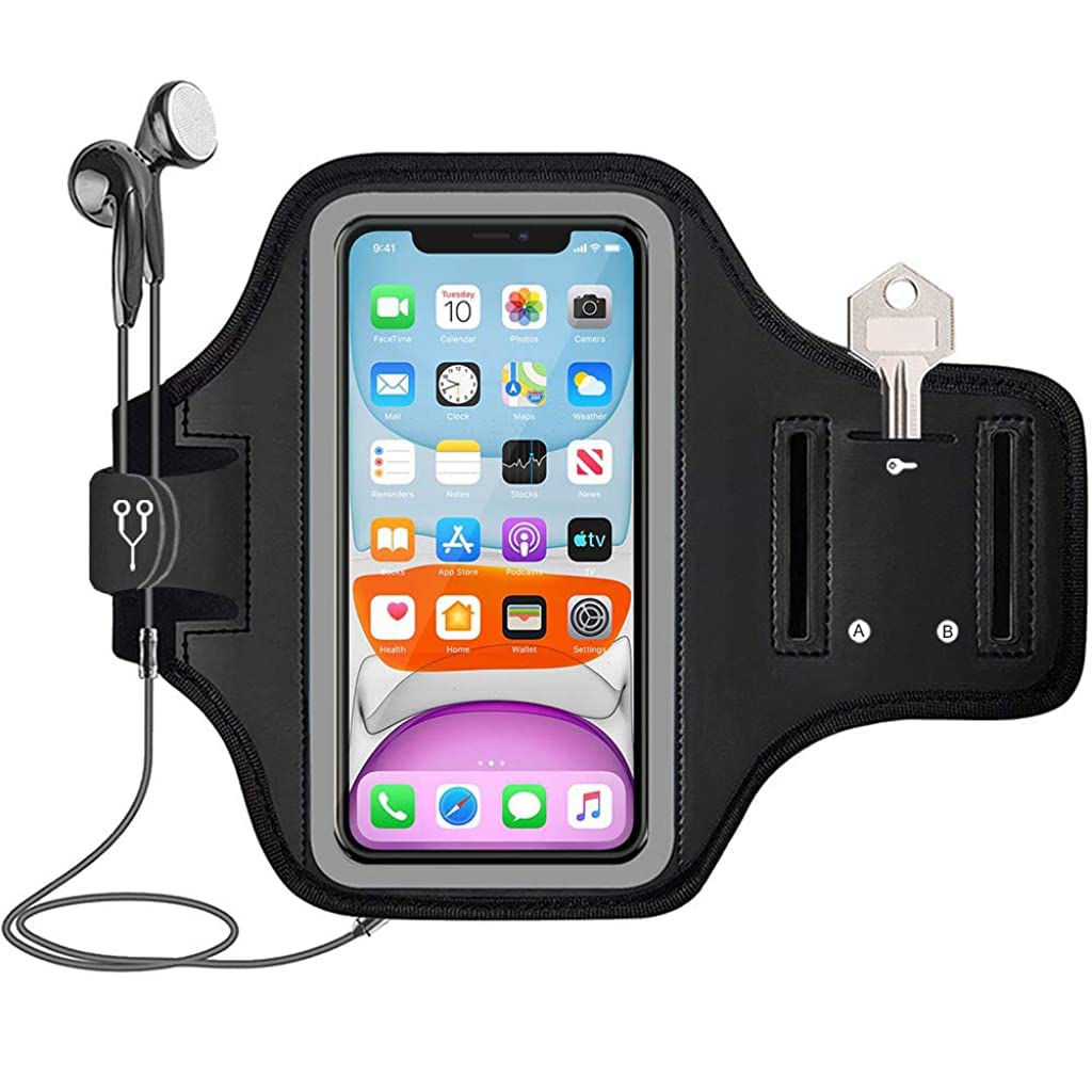 ZORBES® Armband for Mobile Phone Running, Waterproof Phone Holder for Running for iPhone 13, 12, 11, XR, Elastic Arm Band with Card Holder for Within 6.2in 's Mobile (Black)