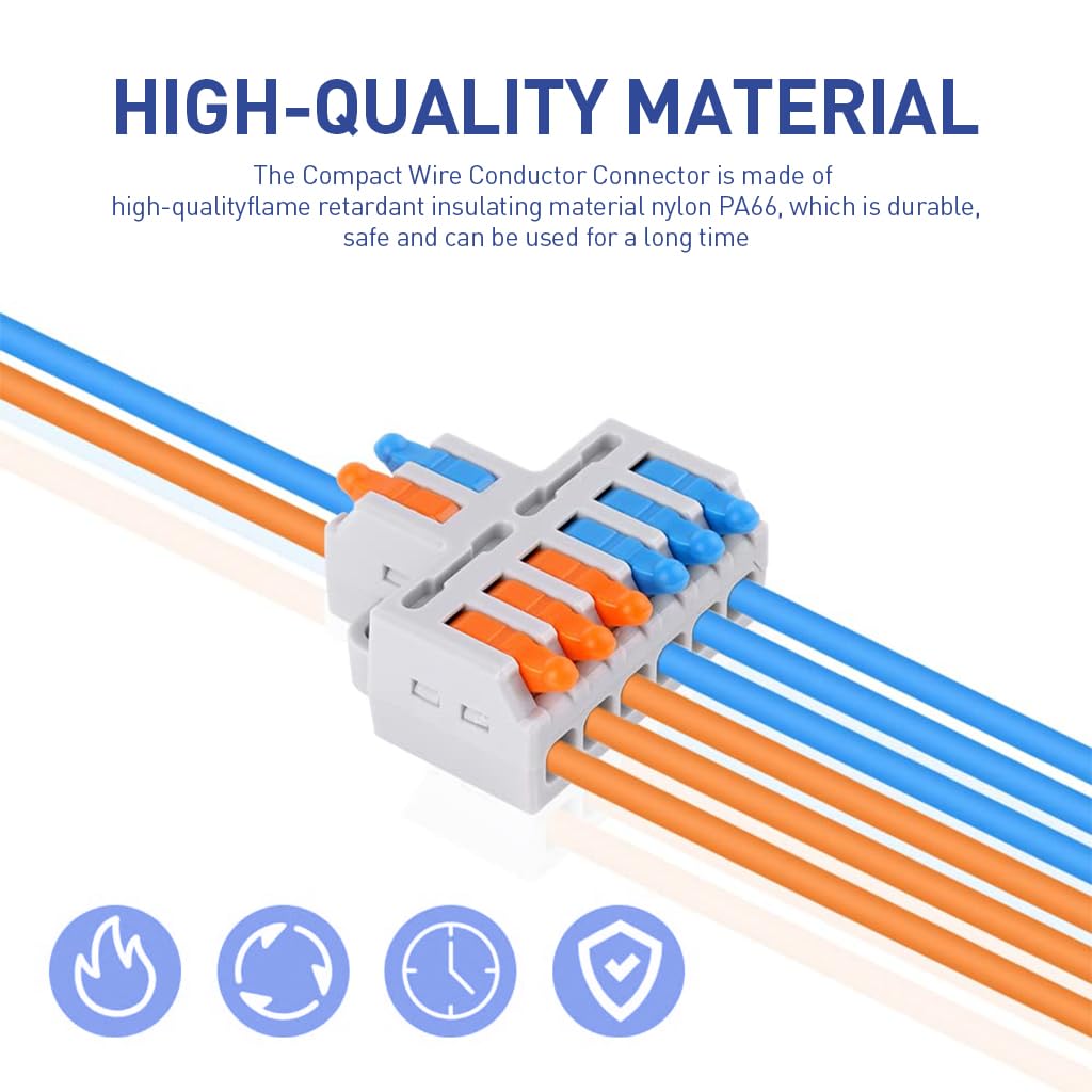 Serplex® 10Pcs Lever-Nut Wire Connectors, 2 in to 6 Out Quick Wiring Cable Connector for AWG 28-12, Compact Electrical Connectors, Versatile Quick Wiring for Hard/Flexible Wire, Flame Retardant