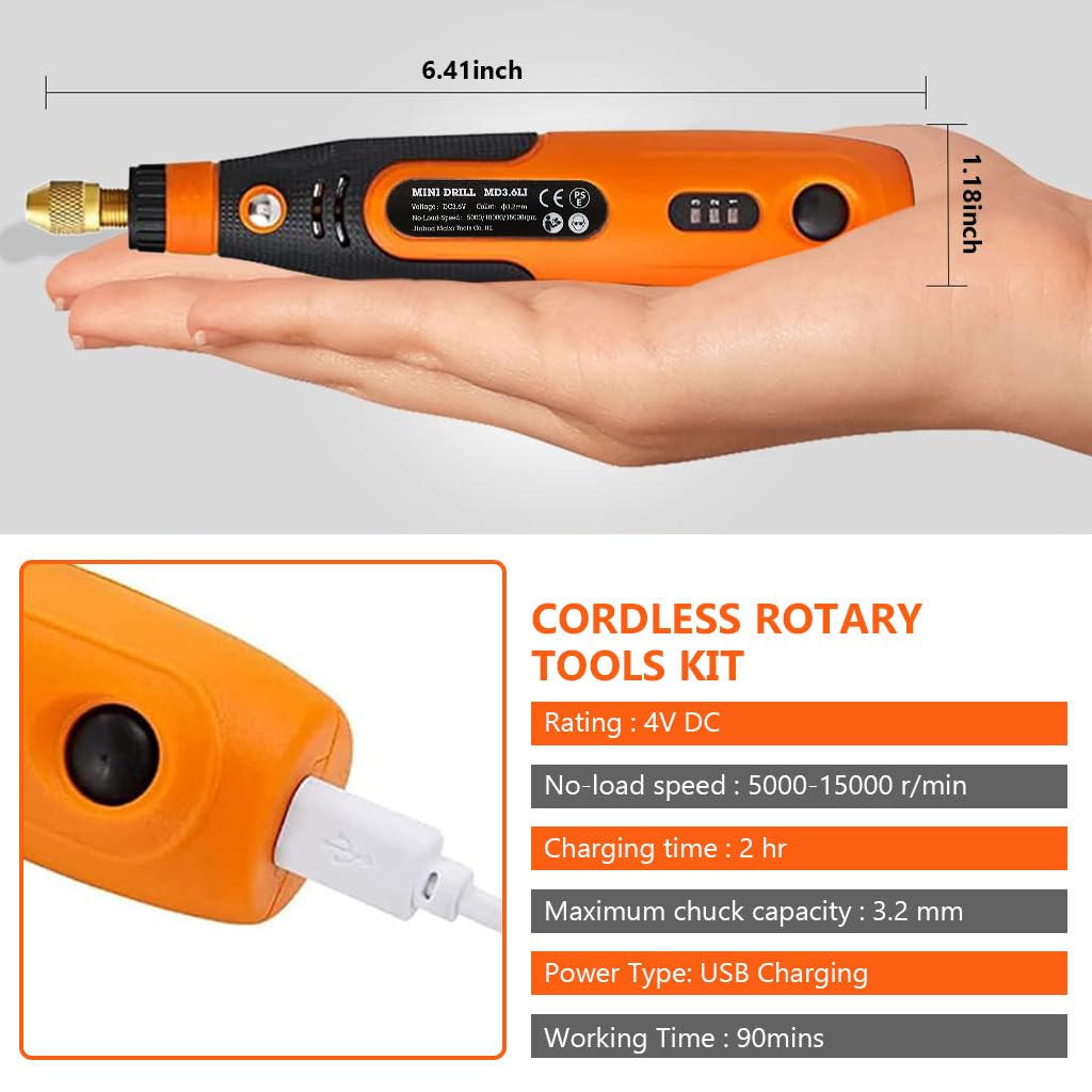 Verilux® Cordless Drill Machine, 32pcs Mini Kit, USB Rechargeable 3 Speed Small Drill for Craft, Engraving/Polishing/Grinding/Cleaning, 3.6V