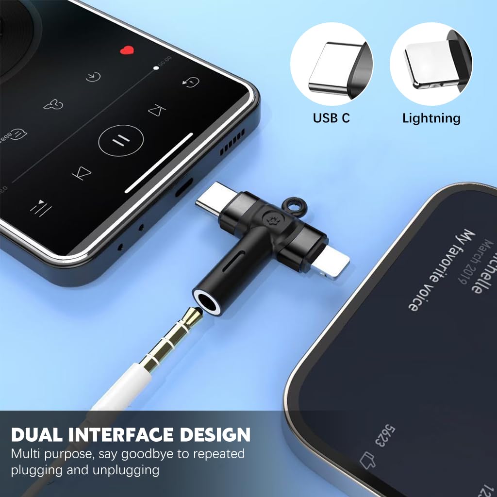 Verilux 2 in 1 Light ning to 3.5mm Adapter for iPhone and Galaxy | Dual USB C and Light ning Ports