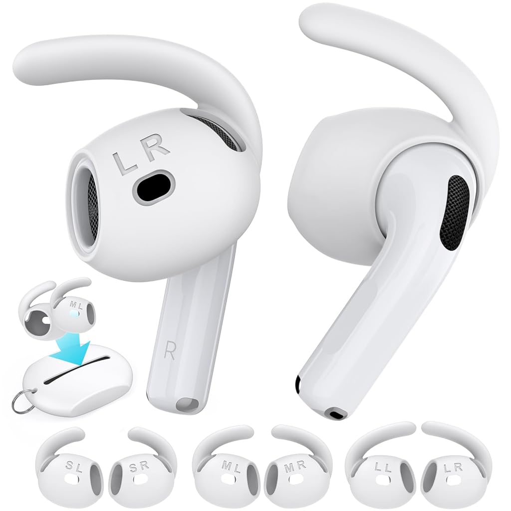 ZORBES® Ear Hooks for AirPods 4th Generation (2024), 3 Pairs S/M/L Anti-Slip Ear Covers, Added Storage Pouch, Silicone Accessories Compatible with Apple AirPods 4th Gen (Large+Medium+Small, White)