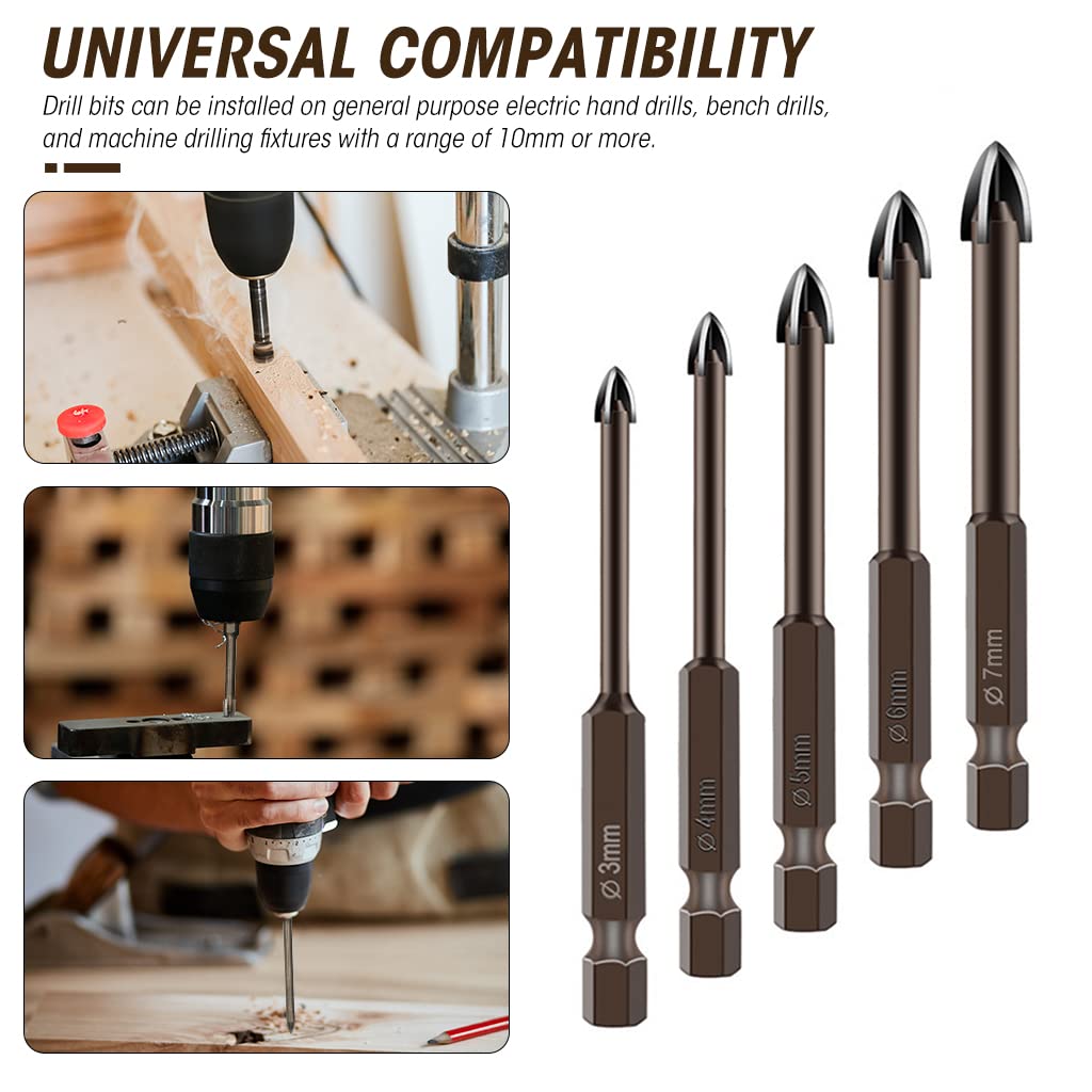 Serplex 5PCS Carbide Tip Drill Bit Set for Glass Ceramic Tile & Concrete