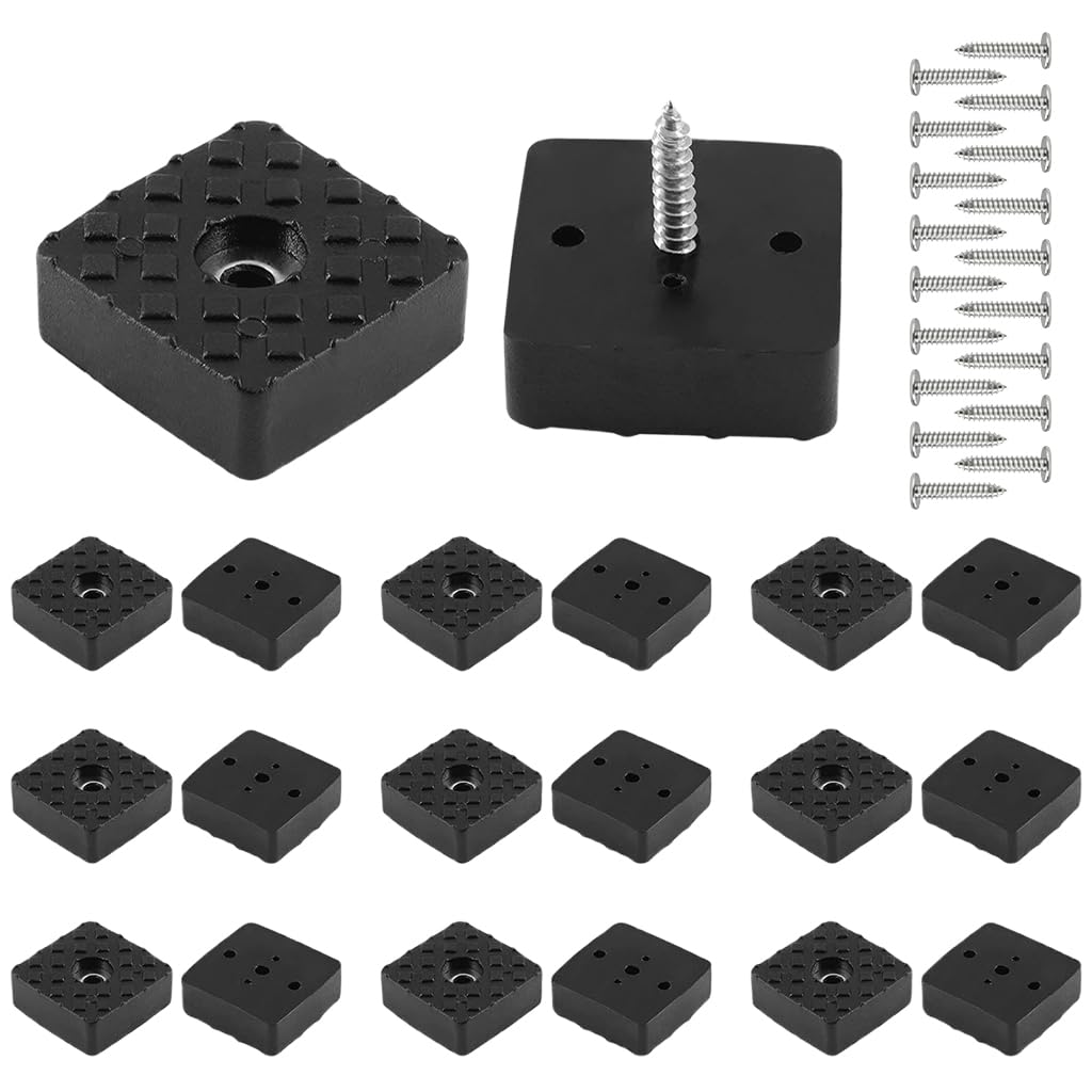 Serplex® 20Pcs 1.18Inch/30mm Rubber Furniture Pads with Screws, Black Square Non Slip Furniture Feet Heavy Duty Couch Feet Covers for Chair, Table, Desk, Sofa-Black