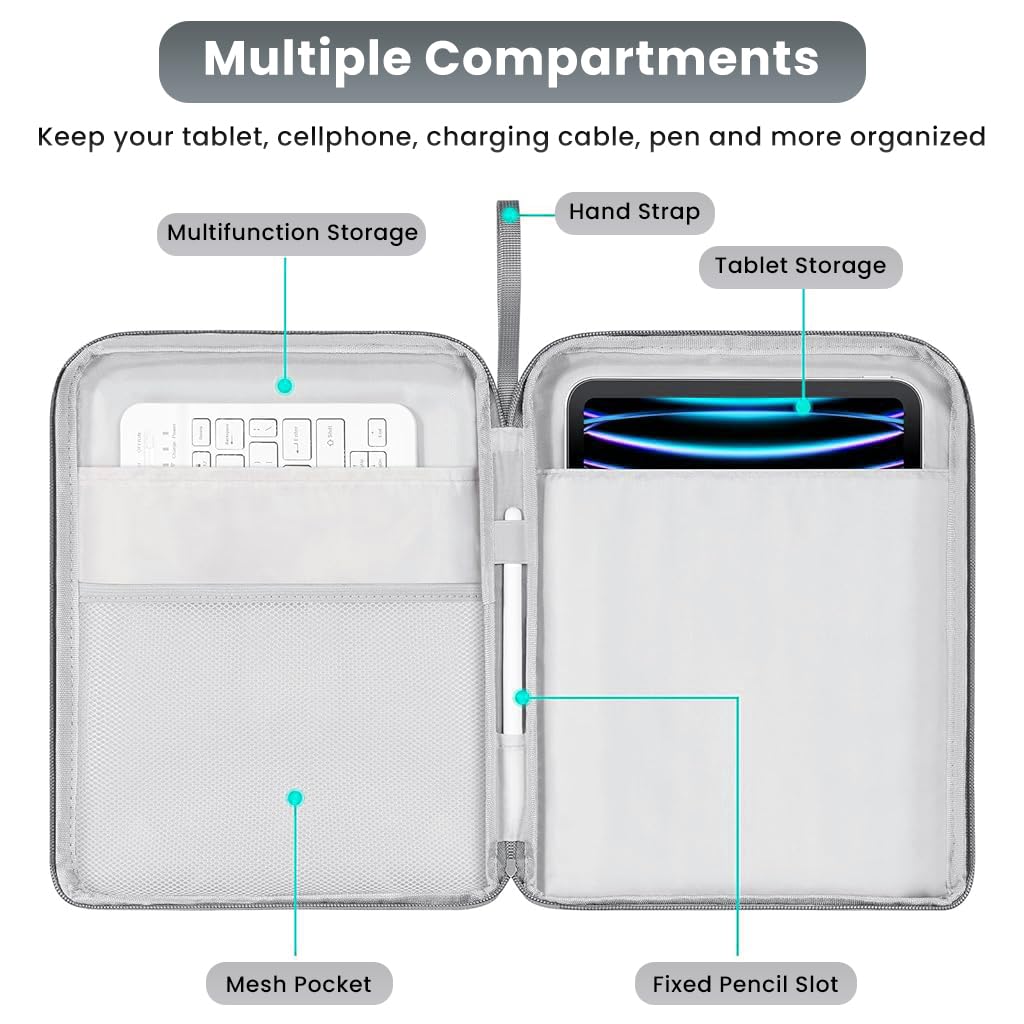 ZORBES® 12.9 inches Tablet Travel Bag for iPad Waterproof Travel Zipper Bag with Utility Mesh Pocket Travel Accessories Bag Universal Tablets Pad Organizer Bag, Grey