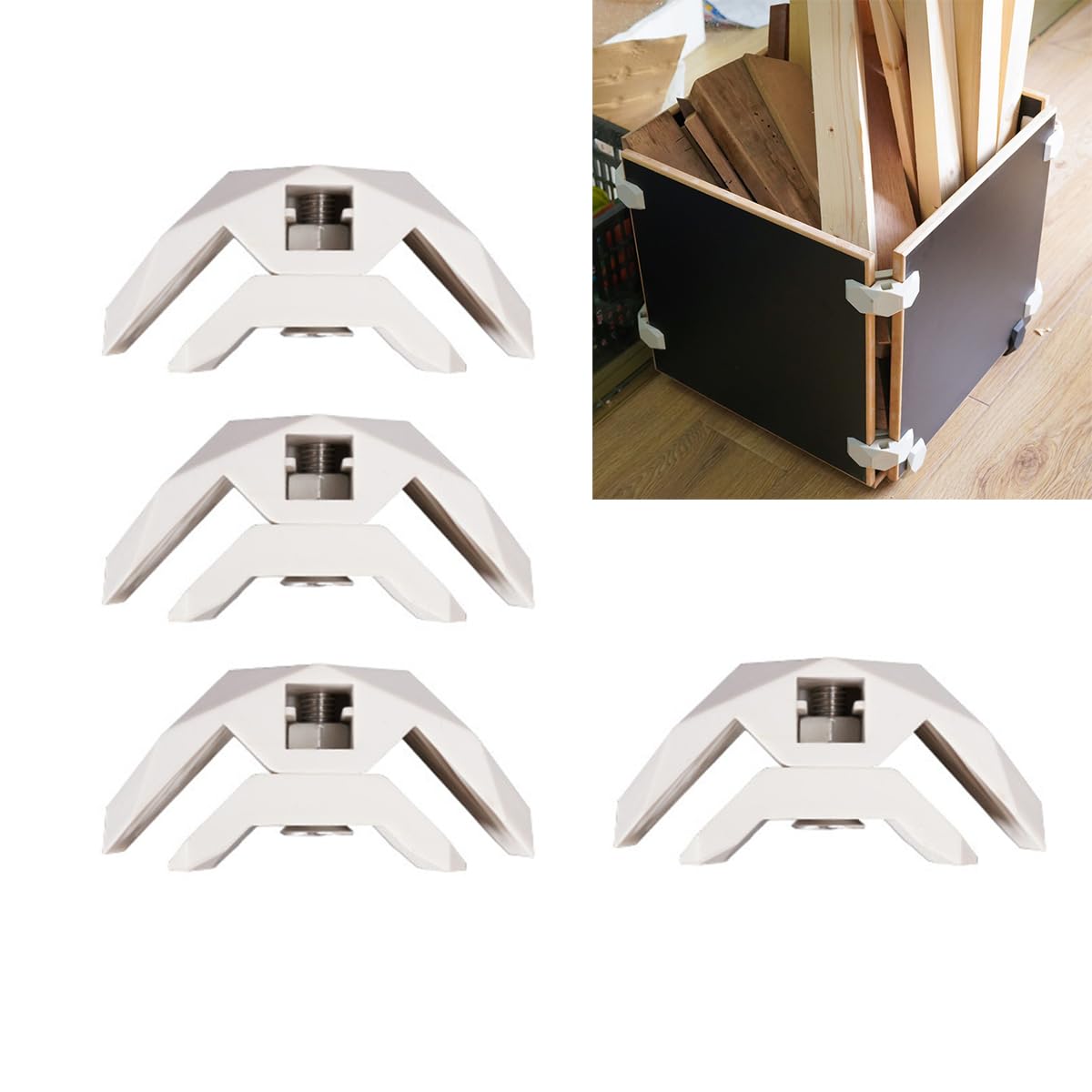 Serplex® 4Pcs Furniture Frame Joints with Removable Support Retainers - 90-Degree Nylon Furniture Connector Brackets and Quick-Release Brackets Compatible with Wooden Cabinet Shelf Box Panel Assembly