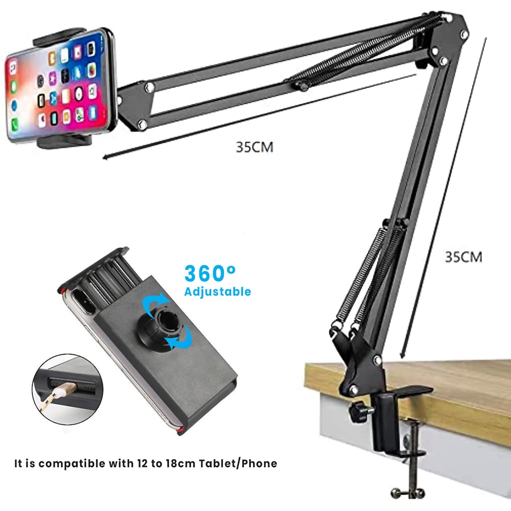 ZORBES® Black Adjustable and 360° Rotational Tabletop Long Arm Flexible Mobile Stand Holder for Cell Phone, Heavy Mobile, Smartphones for Office Table, Bed and Kitchen