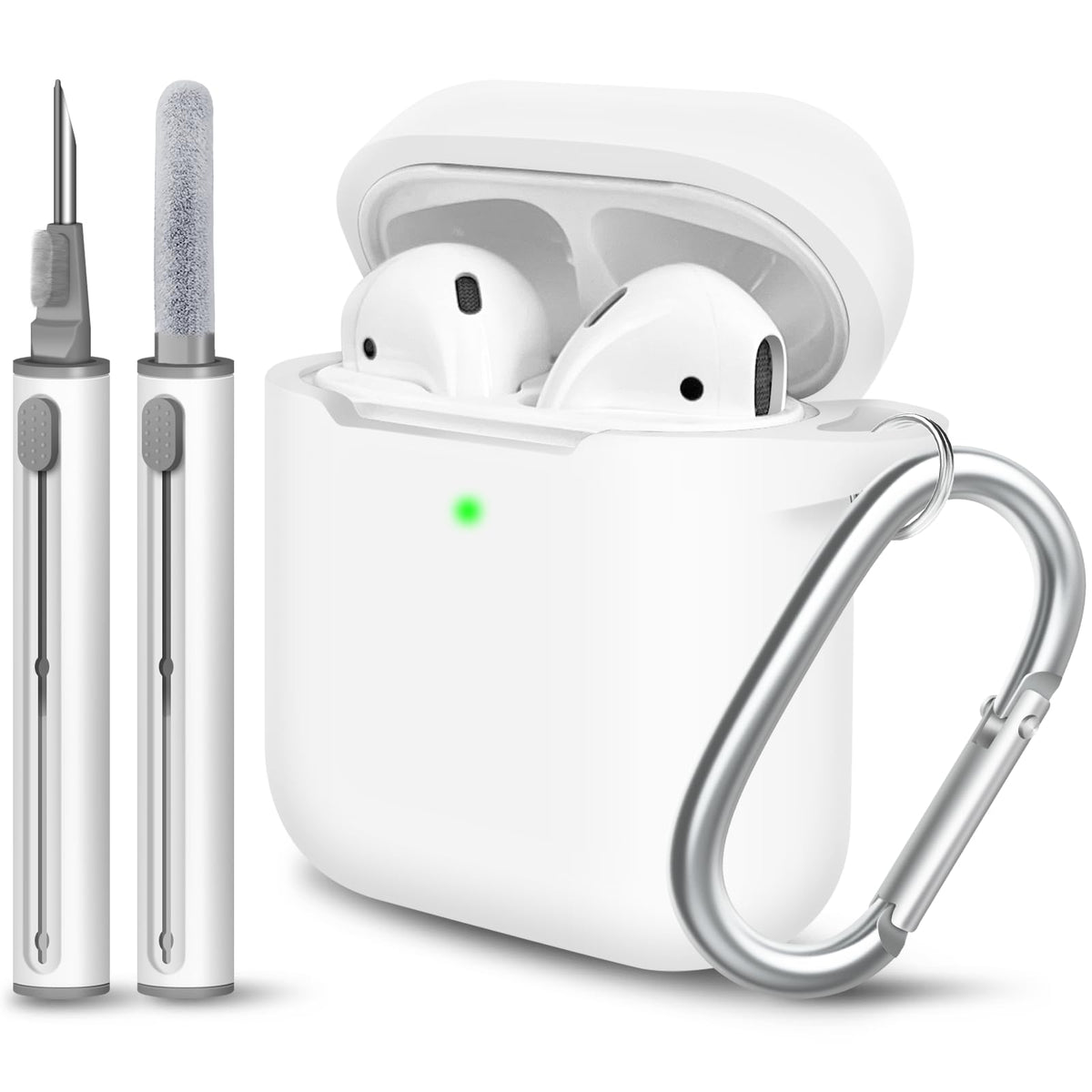 ZORBES® AirPods Case AirPods Cover for Apple AirPods 2nd/1st Gen AirPods 2nd Generation Case Soft Silicone Anti-Scratch Protective Cover for AirPods with Carabiner & Earbud Cleaning Brush Kit White