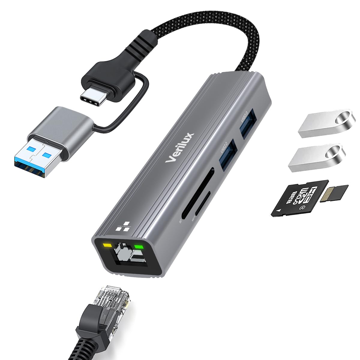 Verilux USB C Hub for Laptop with 5 in 1 Ports and Ethernet RJ45 ...