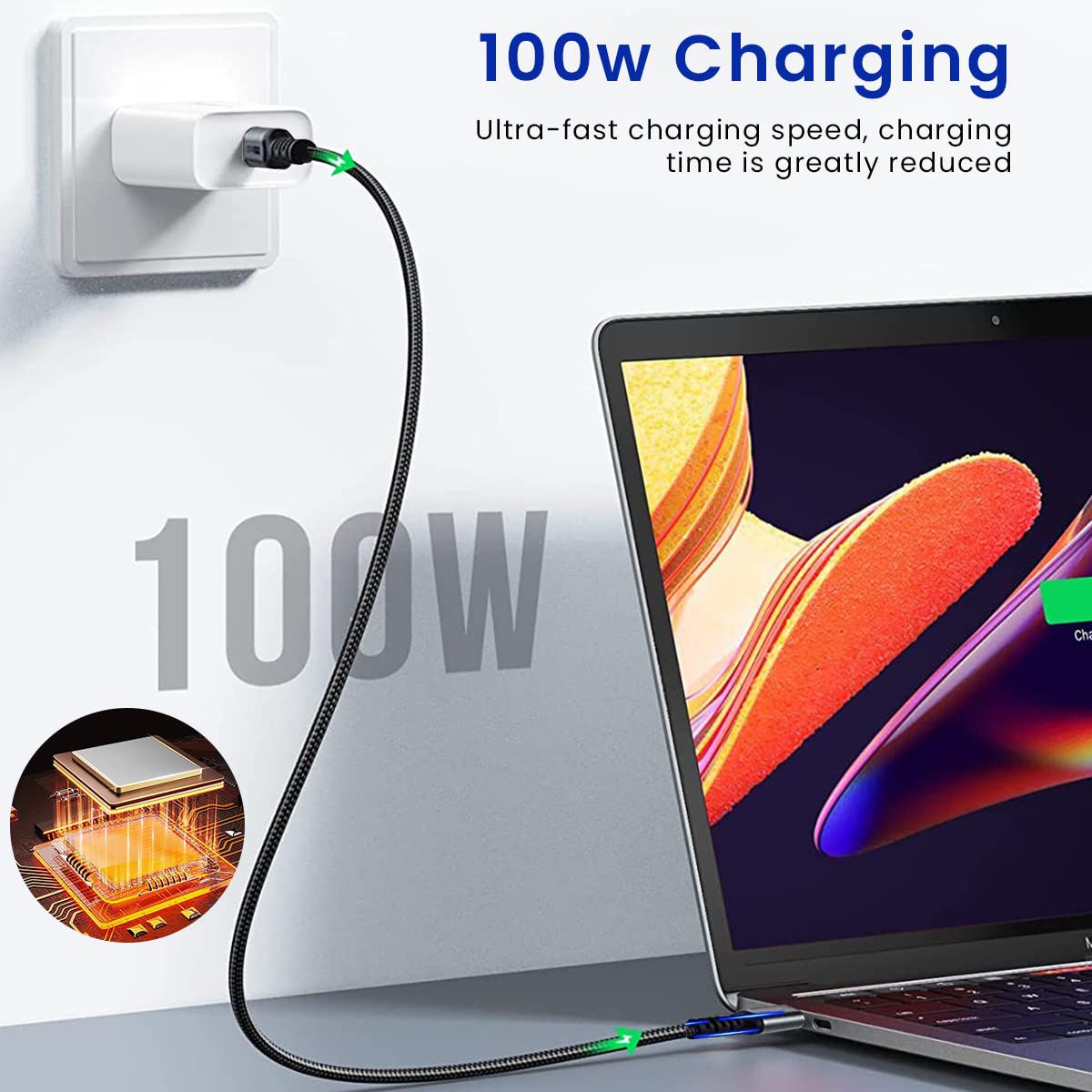 ZORBES® Type C to Type C Cable 100W 6.5Ft Fast Charging USB C Cable USB 3.1 Gen 2 10Gbps Data Transfer Supports 4K HD Video Output Thunderbolt 3 Compatible with MacBook Pro/Air,Hub,USB C Devices,Black