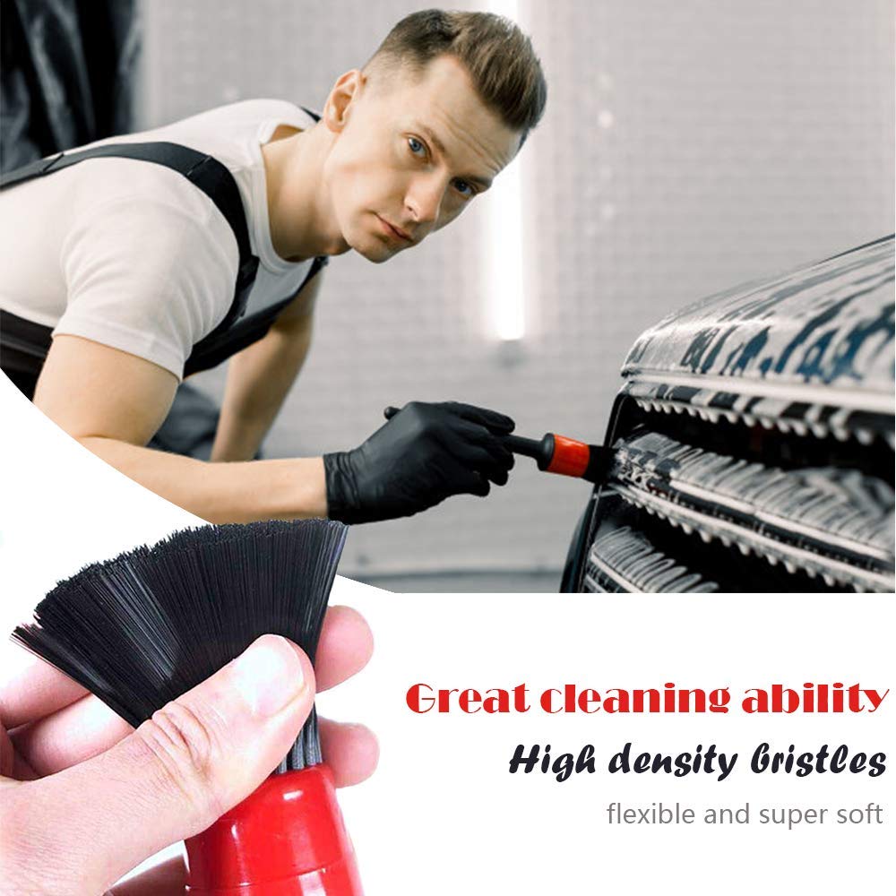 ZORBES® Black 6 pcs Auto Detailing Car Cleaning Brush Set with Soft Boar Hair,Car Cleaning Accessories for Cleaning Air Vents,Emblems,Leather,Wheels,Engine,Interior